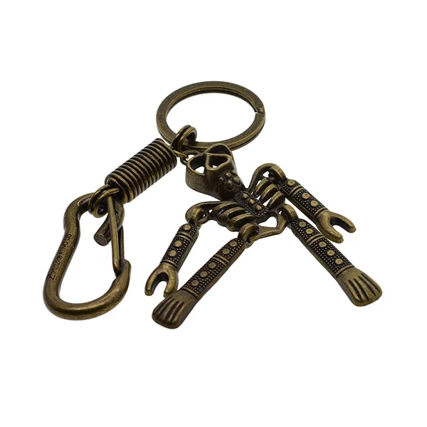 Professional Maxbell Skeleton Pendant Spring Coil Snap Hook Carabiner Keychains Keyring bronze Trendy