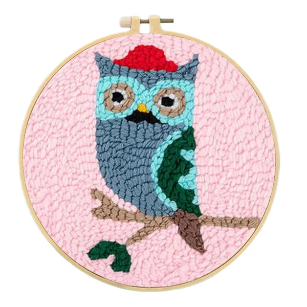 Innovative Maxbell Punch Needle Kits with Punch Embroidery Hoop DIY Crafts Gray Owl High-End