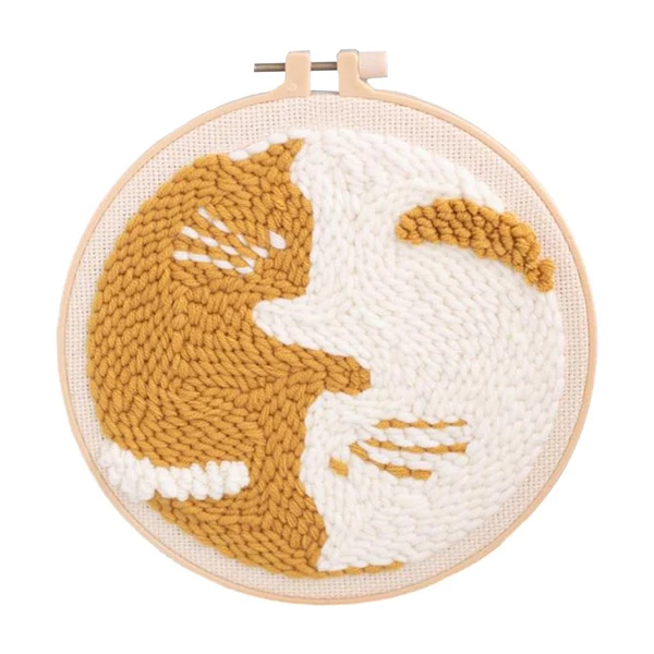 Elegant Maxbell Punch Needle Kits with Punch Embroidery Hoop for DIY Crafts Cat Outstanding
