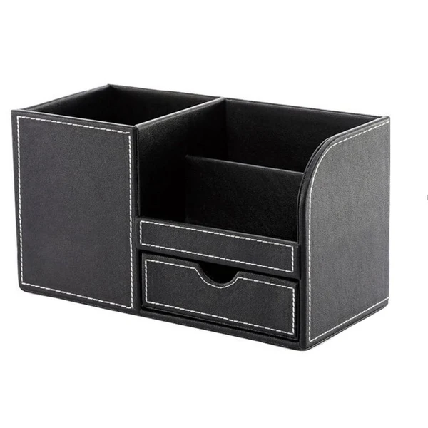 Comfortable Maxbell Multifunctional leather pen holder fashion desktop storage box Black Powerful