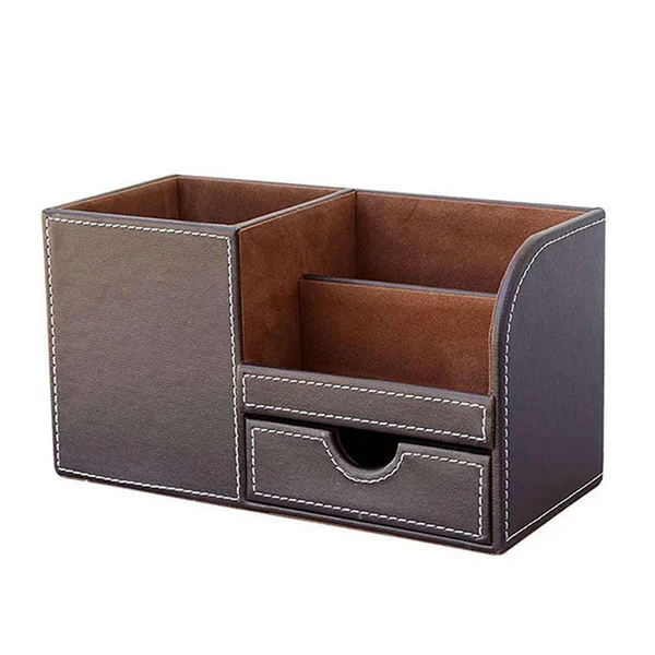 Trendy Maxbell Multifunctional leather pen holder fashion desktop storage box Brown Dependable