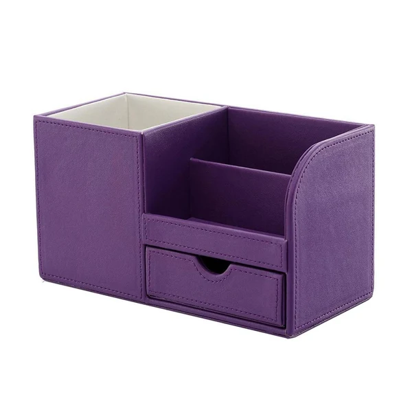 Convenient Maxbell Multifunctional leather pen holder fashion desktop storage box Purple Stylish