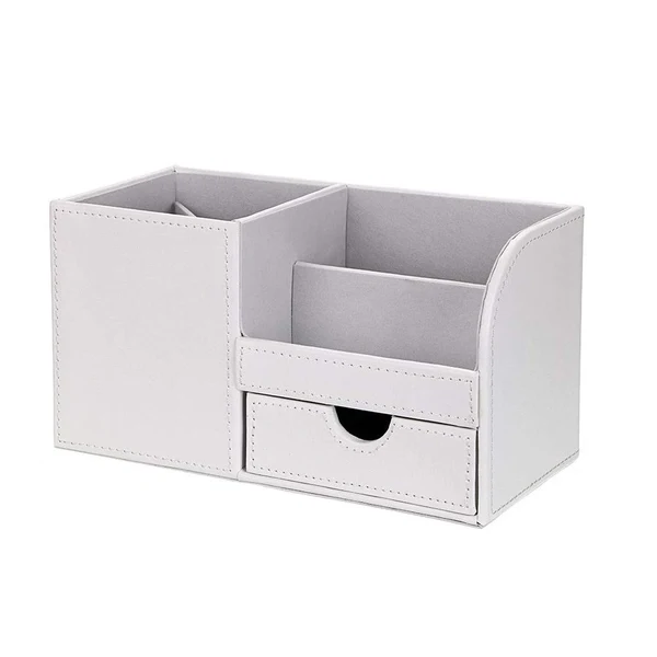 Organic Maxbell Multifunctional leather pen holder fashion desktop storage box White Enhanced
