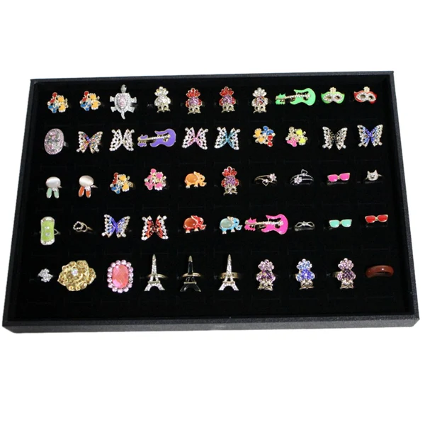 Versatile Maxbell 100 Slots Grid Velvet Ring Earring Ear Pin Brooch Storage Display Box Tray Jewelry Organizer Holder Case Coverless Durable