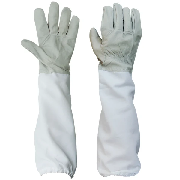 Convenient Maxbell Pair Protective Beekeeping Gloves Goatskin Bee Keeping with Vented Long Sleeves - Grey and White Functional
