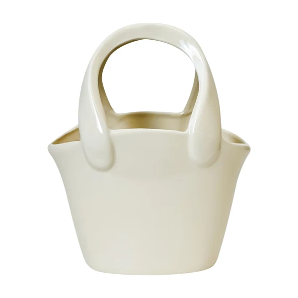 Quality Maxbell Ceramic Vase Creative Decorative Handbag Vase for Office Table Dinning Table White Modern