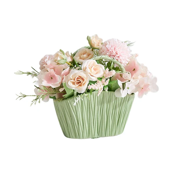 Clean Maxbell Artificial Flower Basket Wall Hanging Flower Basket for Home Wedding Desktop Green and Pink Reliable