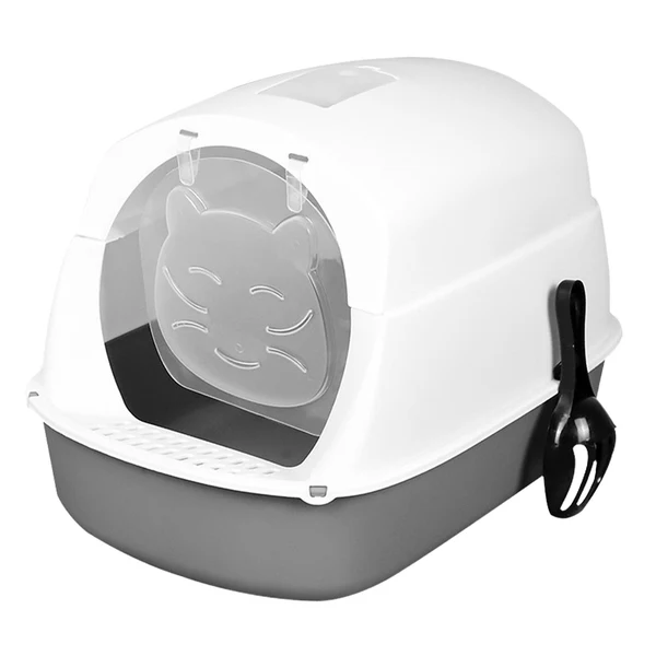 Long-Lasting Maxbell Hooded Cat Litter Box Enclosed and Covered Cat Toilet Durable Pet Litter Box Gray Lightweight