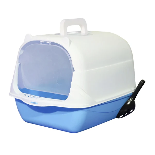 Innovative Maxbell Hooded Cat Litter Box Enclosed and Covered Cat Toilet Durable Pet Litter Box Blue Natural