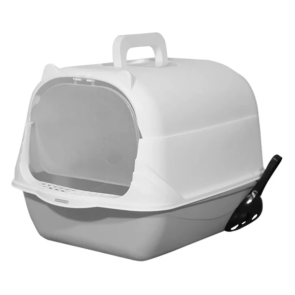 Effective Maxbell Hooded Cat Litter Box Enclosed and Covered Cat Toilet Durable Pet Litter Box Handheld Gray Top-Quality