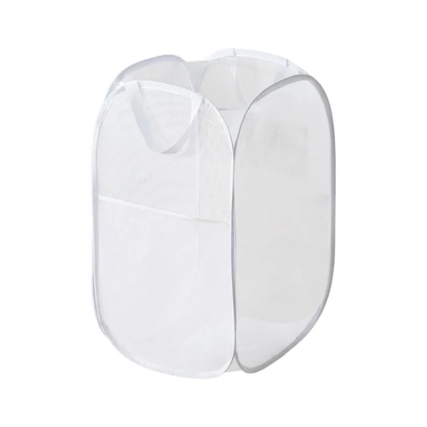 High-End Maxbell Mesh Laundry Hamper Foldable Laundry Basket for Laundry Room Camping Home white vertical Stylish