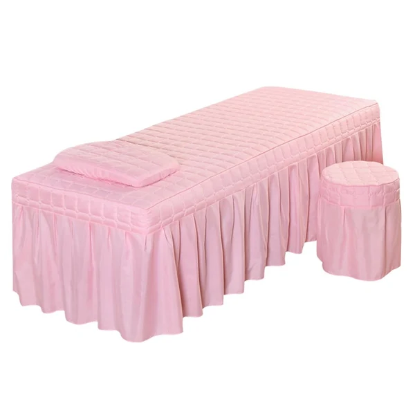 High-Grade Maxbell SPA Massage Table Linen Set Bed Skirt Pillow Case Stool Cover Jade Pink-L Soft