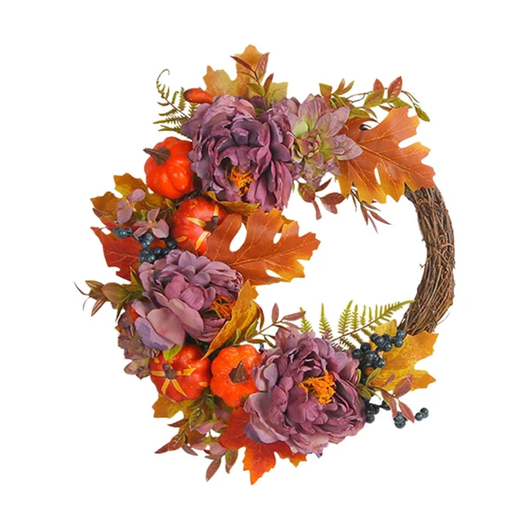 Lightweight Maxbell Front Door Fall Wreath Artificial Garland Flower Party Autumn Harvest Wreath Violet Flower Clean