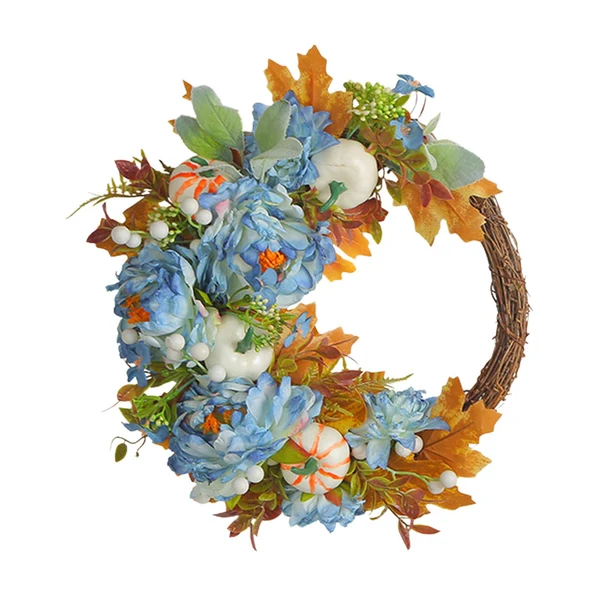Elite Maxbell Front Door Fall Wreath Artificial Garland Flower Party Autumn Harvest Wreath Blue Flower Functional