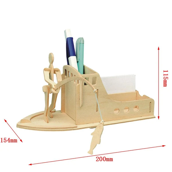 Relaxed Maxbell Woodcraft Construction Kit 3D Wooden DIY Fishing Pen Container Puzzles Toys Gifts Breathable
