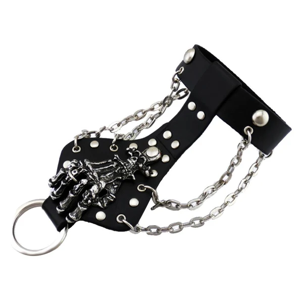 Professional Maxbell Mens Gothic Alloy Spike Skeleton Hand Wrap Leather Cuff Finger Ring Bracelet Prestigious