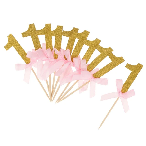 Elegant Maxbell 12 Glitter Number One Cake Cupcake Topper Pick Kid 1st Birthday Decor Gold Genuine