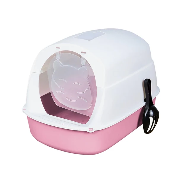 Trendy Maxbell Cat Litter Box Easy to Clean with Scatter Shield Splash Proof with Door Pink World-Class