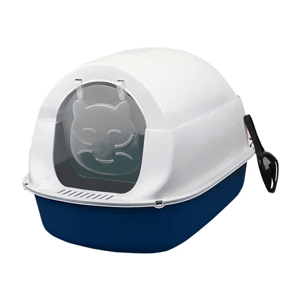 Secure Maxbell Cat Litter Box Easy to Clean with Scatter Shield Splash Proof with Door Blue Excellent
