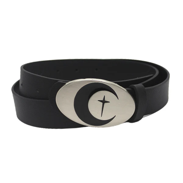 Smooth Maxbell PU Leather Belt Waist Band Fashion Belt Punk Metal Buckle for Men and Women Black Breathable