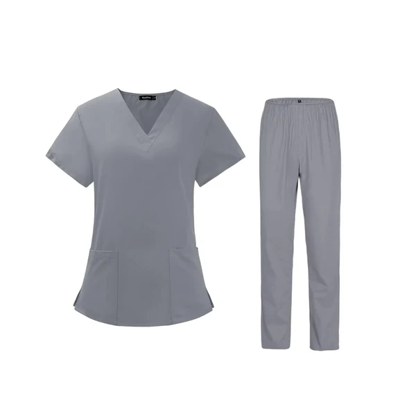 Outstanding Maxbell Scrubs Set for Women Breathable Scrub Top and Pants Set Nurse Uniform Gray L World-Class