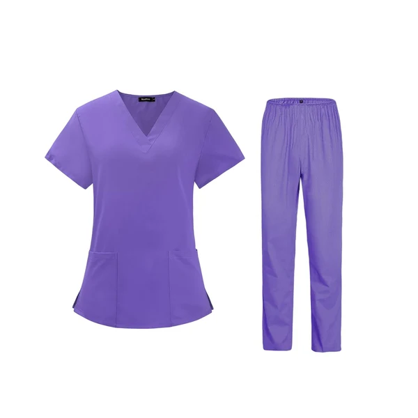 Premium Maxbell Scrubs Set for Women Breathable Scrub Top and Pants Set Nurse Uniform Purple S Practical