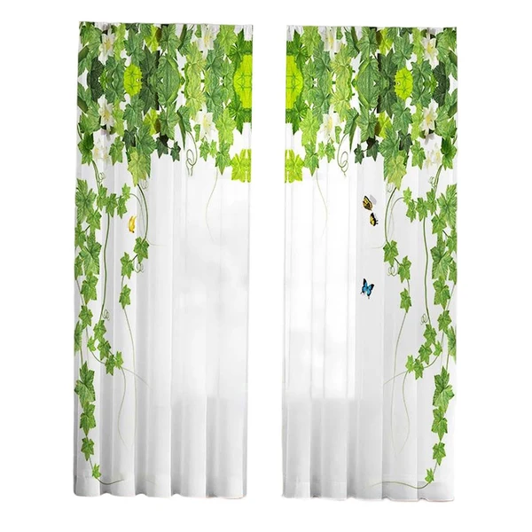 Efficient Maxbell 2 Pieces Green Leaves Semi Curtain Window Drapes for Window Bedroom style C Genuine