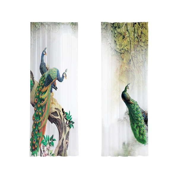 Flexible Maxbell 2 Pieces Printed Sheer Curtains Peacock Tulle Curtains for Hotel Kitchen 107cmx213cm Next-Generation