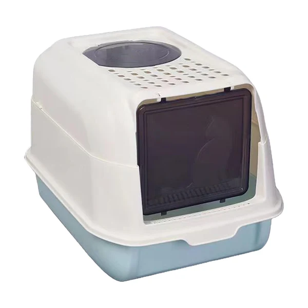 Sophisticated Maxbell Hooded Cat Litter Box with Lid Kitty Litter Pan Sturdy Detachable for Indoor Blue Exceptional