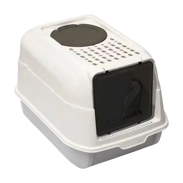 Reliable Maxbell Hooded Cat Litter Box with Lid Kitty Litter Pan Sturdy Detachable for Indoor Gray Fine Crafted