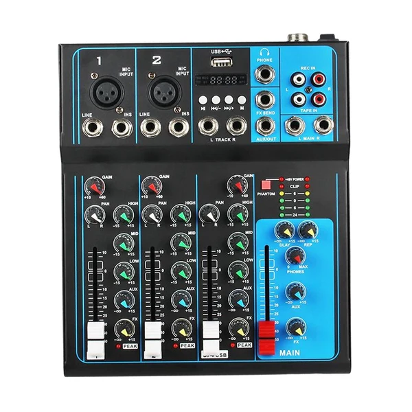Quality Maxbell DJ Mixing Board 4 Channel Mixer Small Audio Mixer EU Adapter Durable Black Powerful