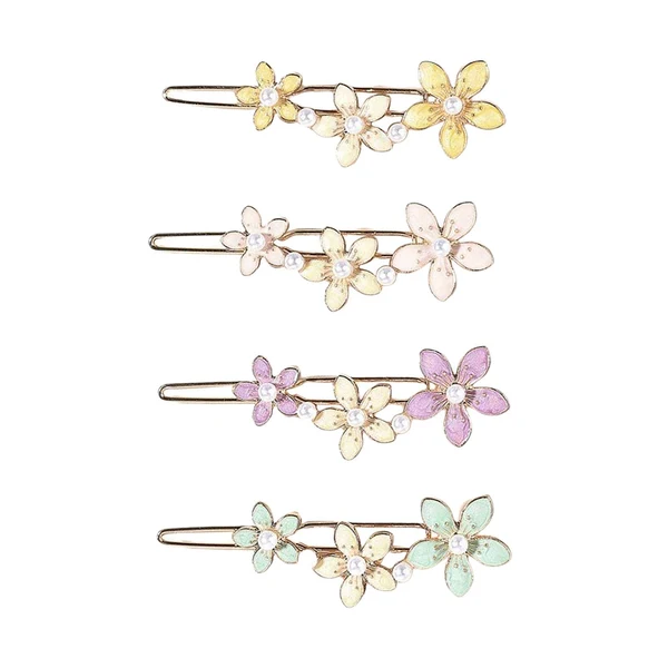 Durable Maxbell 4 Enamel Flower Hair Clips Headwear Bead Decorative Gift Hair Pins for Women Classic
