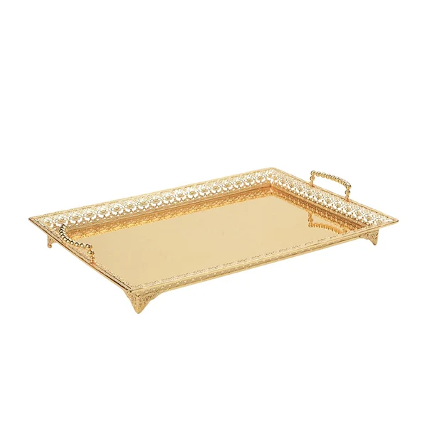 Original Design Maxbell Metal Iron Food Serving Tray with Handles for Home Party Elegant Retro Style Aureate Certified