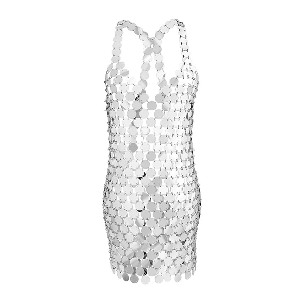 Premium Material Maxbell Women Sequined Spaghetti Straps Dress Sequin Decorative Open Back for Club Argent Fast