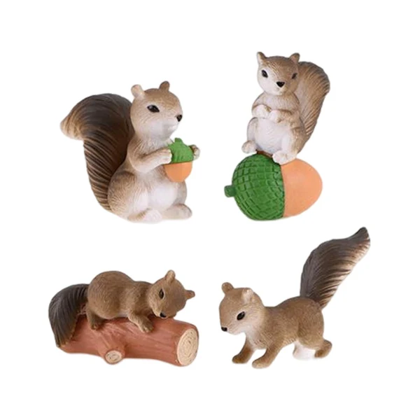 Safe Maxbell istic Miniature Squirrel Figure 4Pack for Automobile Desk Decoration B Detailed