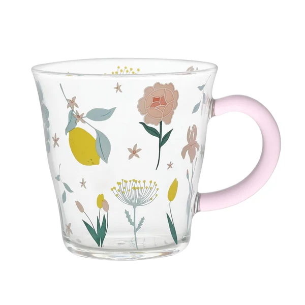 Reusable Maxbell Coffee Mugs Glassware Floral Pattern Glass Heat Resistant for Yogurt Travel Sophisticated