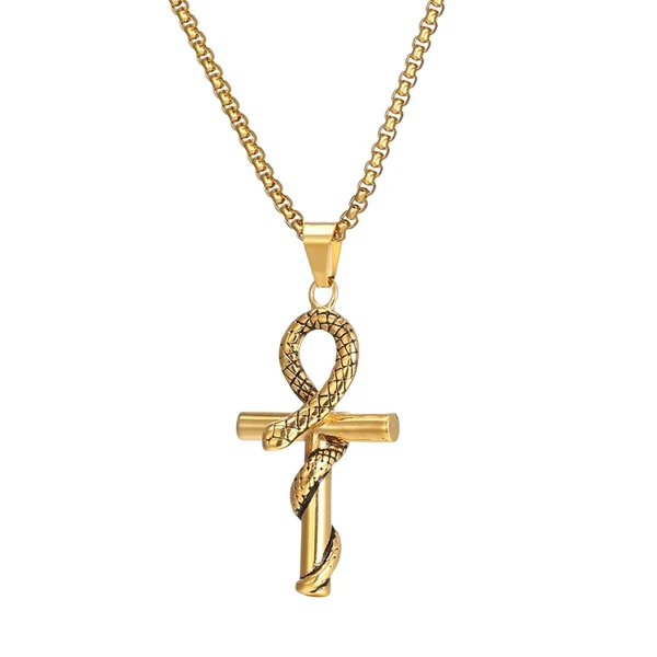 Crafted Maxbell Retro Steel Snake Cross Pendant Necklaces Meaningful Gift Chain 60cm Durable Artisan