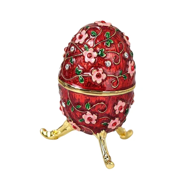 Trendy Maxbell Sparkling Egg Trinket Box Earring Holder Case for Easter Anniversary Party Red Modern