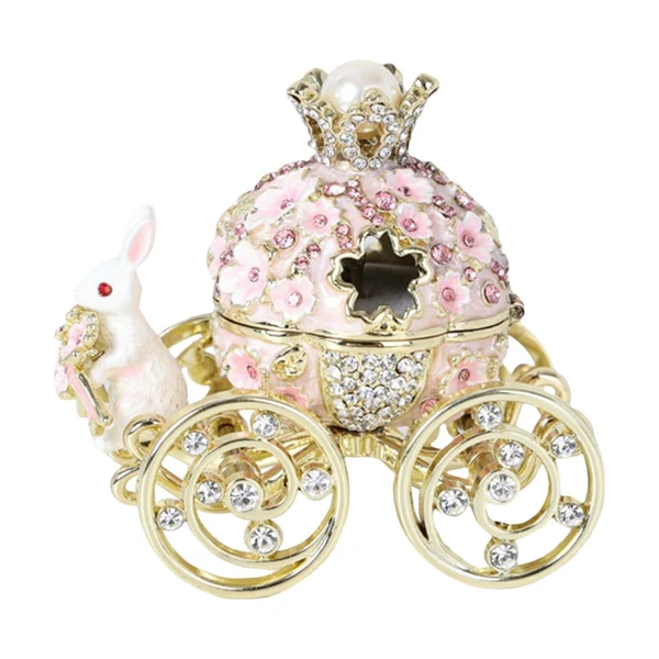 Authentic Maxbell Decorative Bunny Flower Pumpkin Carriage Trinket Jewelry Box for Grils Women Pink Elite