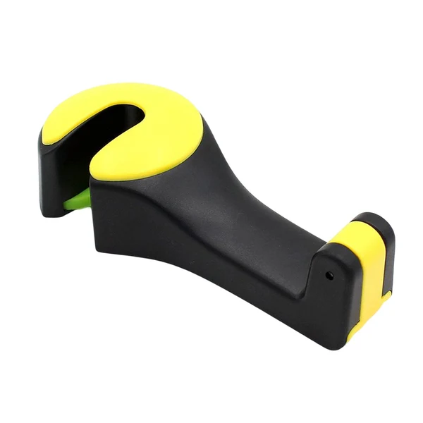 Reusable Maxbell 2 in 1 Car Headrest Hidden Hook Gadget Phone Holder Clips for Purse Handbag Black Yellow Minimalist