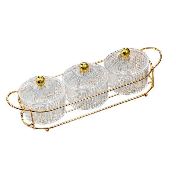 Advanced Maxbell Luxury Snack Dishes Multi Use Condiment Tray with Holder for Picnic Candies Clear 3 Bowls Eco-Friendly