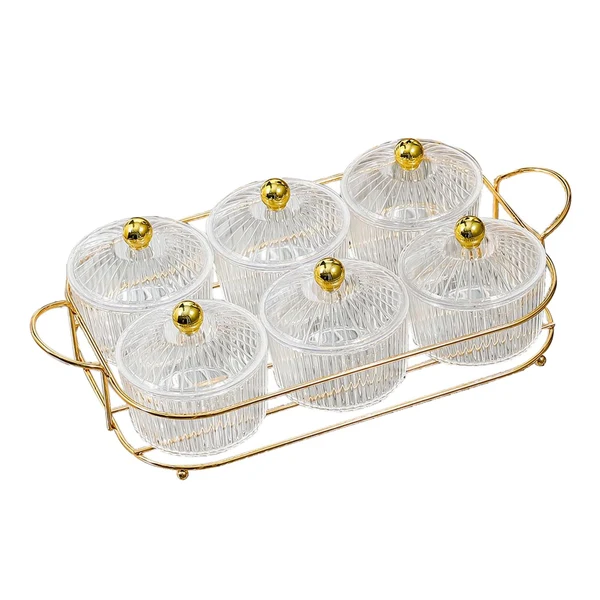 Efficient Maxbell Luxury Snack Dishes Multi Use Condiment Tray with Holder for Picnic Candies Clear 6 Bowls Responsible