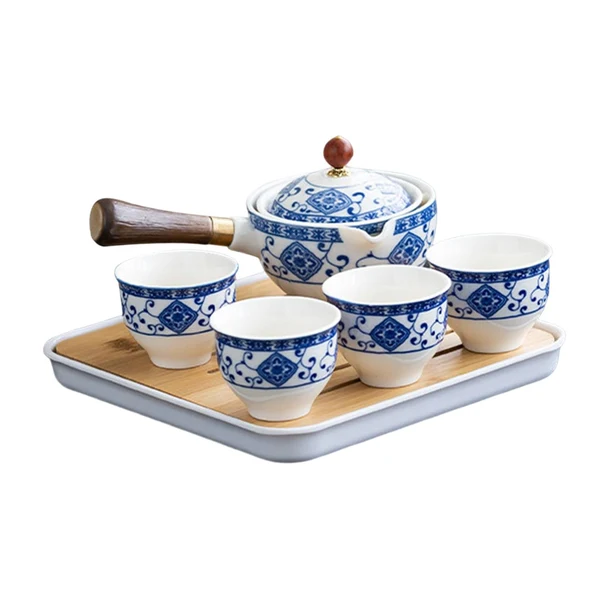 Breathable Maxbell Side Handle Tea Maker Ceramic Tea Dispenser Porcelain for Travel Outdoor light blue with cups Dependable