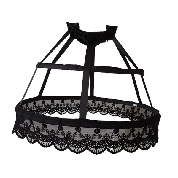 Solid Maxbell Women 2 Hoops Pannier Petticoat Skirt Birdcage Ruffles for Wedding Cosplay black Fast