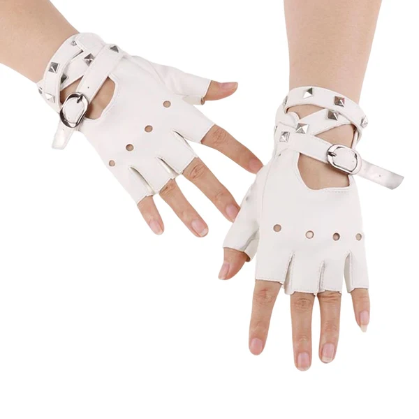 Lightweight Maxbell Leather Fingerless Gloves with Belt up Closure for Driving Outdoor Sports White Authentic