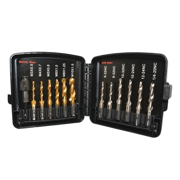 Sophisticated Maxbell Thread Tap drill bit Set Hardware Accessary for Carving Deburring Tapping 13pcs SAE White Premium Material