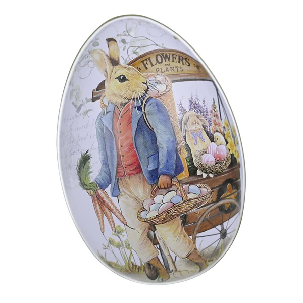 High-Performance Maxbell Bunny Printing Easter Eggs Shaped Candy Box Delicate Metal Eggshell Colorful Style D Contemporary