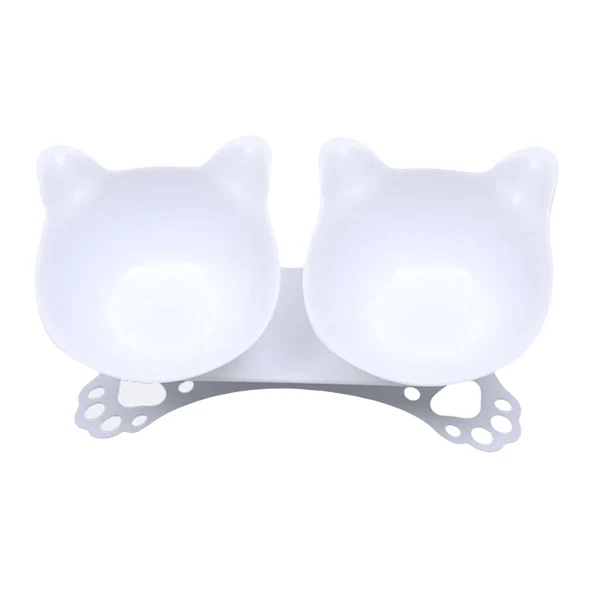Functional Maxbell d Cat Double Bowls Raised Pet Water Food Feeder Feeding Dishes Tilted White Refined