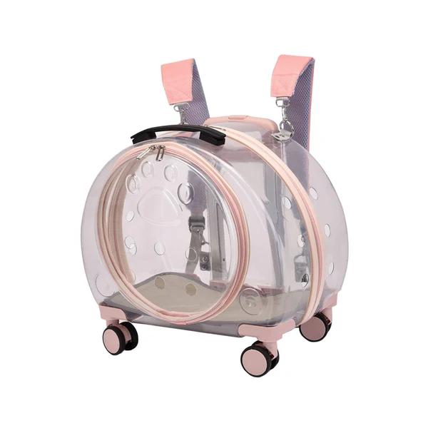 Top-Quality Maxbell Kitten Bag Backpack Handbag with Wheels Durable Dog Trolley Case for Puppy Fully Clear and Pink Quality