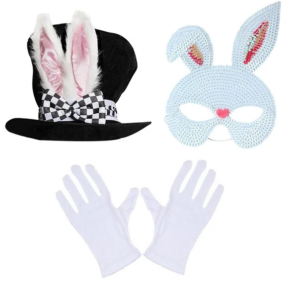 Organic Maxbell Bunny Costume Set Rabbit Ear Topper Hat Mask Gloves for Party Birthday White Mask Soft